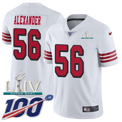 San Francisco 49ers Nike 56 Kwon Alexander White Super Bowl LIV 2020 Rush Men Stitched NFL Limited 100th Season Jersey